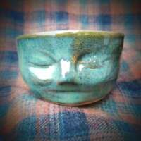 Green Stoneware Face Pot thumbnail