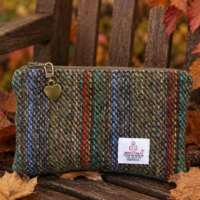 Brown Stripe Harris Tweed Coin Purse With Heart Charm thumbnail