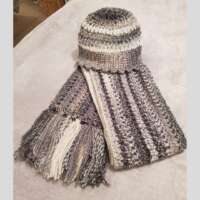 Crochet Grey Scarf and Hat Set thumbnail