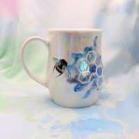 Porcelain Tall Blue Bee Mug thumbnail