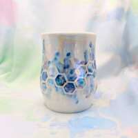 Porcelain Tall Blue Bee Mug thumbnail
