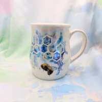 Porcelain Tall Blue Bee Mug thumbnail