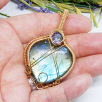 Labradorite Heart Shaped Necklace with Faceted Crystal thumbnail