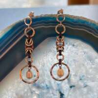 Sterling Silver Earrings With Hammered Links and Pearl thumbnail