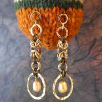 Sterling Silver Earrings With Hammered Links and Pearl thumbnail