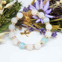 Blue and Ice White Dragon's Vein Agate Memory Wire Bracelet thumbnail