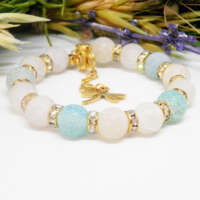 Blue and Ice White Dragon's Vein Agate Memory Wire Bracelet thumbnail