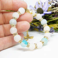 Blue and Ice White Dragon's Vein Agate Memory Wire Bracelet thumbnail
