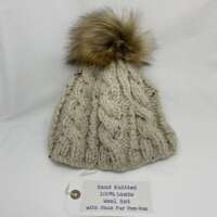 Hand Knitted Cream Wool Hat in Cable Pattern thumbnail