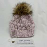 Hand Knitted Pink & White Wool & Alpaca Woolie Hat thumbnail