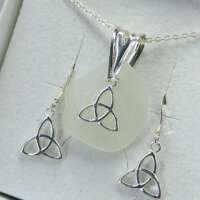 Sterling Silver Sea Glass Celtic Knot Charm Jewellery Set thumbnail