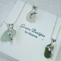 Sea Glass with Sterling Silver Dolphin Charm Necklace thumbnail