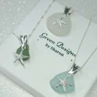 Sterling Silver Sea Glass Starfish Charm Necklace thumbnail