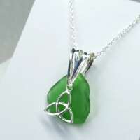 Sterling Silver Sea Glass Celtic Knot Charm Necklace thumbnail