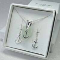 Sterling Silver Sea Glass Anchor Charm Jewellery Set thumbnail