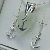 Sterling Silver Sea Glass Anchor Charm Jewellery Set thumbnail