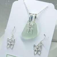 Sterling Silver Sea Glass Butterfly Charm Jewellery Set thumbnail