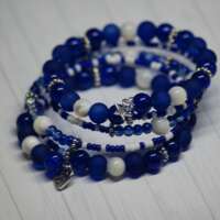 Dark Blue Memory Wire Beaded Bracelet thumbnail