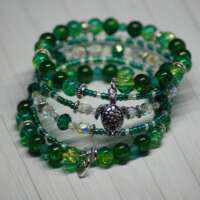 Green Memory Wire Beaded Bracelet thumbnail