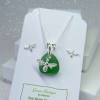 Sterling Silver Sea Glass Bee Charm Jewellery Set thumbnail
