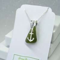 Sterling Silver Sea Glass Anchor Charm Necklace thumbnail