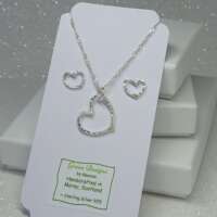 Silver Hammered Heart Necklace and Earrings Set thumbnail