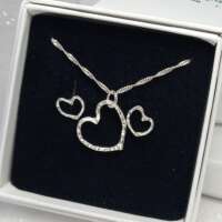 Silver Hammered Heart Necklace and Earrings Set thumbnail