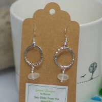 Silver Hammered Earrings with Sea Glass thumbnail
