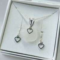 Sterling Silver Sea Glass Heart Charm Jewellery Set thumbnail