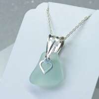 Sterling Silver Sea Glass Heart Charm Necklace thumbnail