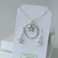 Sterling Silver Hammered Hoop with Open Star Charm Jewellery Set thumbnail