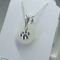 Sea Glass with Sterling Silver Dog Paw Print Charm Necklace thumbnail