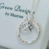 Sterling Silver Hammered Hoop with Paw Charm Necklace thumbnail