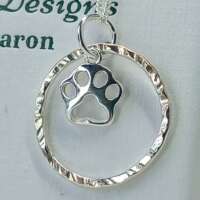 Sterling Silver Hammered Hoop with Paw Charm Necklace thumbnail
