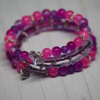 Pink Memory Wire Beaded Bracelet thumbnail