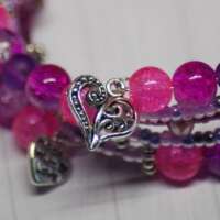 Pink Memory Wire Beaded Bracelet thumbnail