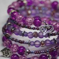 Purple Memory Wire Beaded Bracelet thumbnail