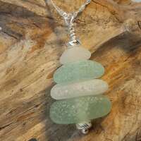 Aqua Sea Glass Stacker Sterling Silver Necklace thumbnail