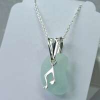 Sea Glass with Sterling Silver Music Note Charm Necklace thumbnail