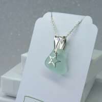 Sterling Silver Sea Glass Hollow Star Charm Necklace thumbnail