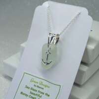 Sterling Silver Sea Glass Anchor Charm Necklace thumbnail