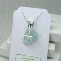 Sterling Silver Sea Glass Starfish Charm Necklace thumbnail