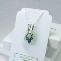 Sterling Silver Sea Glass Stag Charm Necklace thumbnail