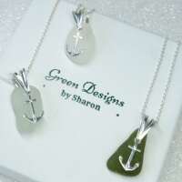 Sterling Silver Sea Glass Anchor Charm Necklace thumbnail