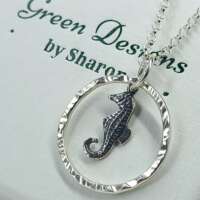 Sterling Silver Hammered Hoop with Seahorse Charm Necklace thumbnail