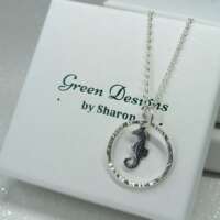 Sterling Silver Hammered Hoop with Seahorse Charm Necklace thumbnail