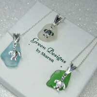 Sterling Silver Sea Glass Turtle Charm Necklace thumbnail
