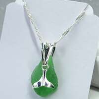 Sea Glass with Sterling Silver Whale Tail Charm Necklace thumbnail