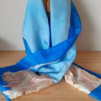 Blue and Gold Highland Cow Long Silk Scarf thumbnail