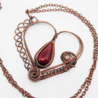 Heart Shaped Necklace with Garnet Drop thumbnail
